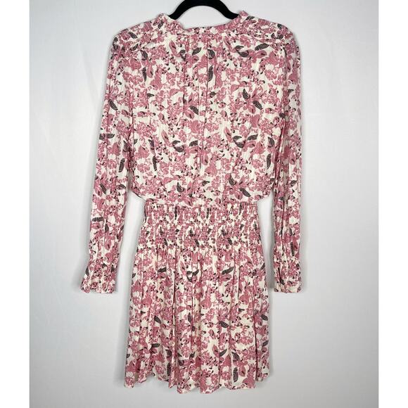 Evereve Roan + Ryan XSmall XS Pink Cream Floral Genevieve Smocked Waist Dress - Picture 2 of 13